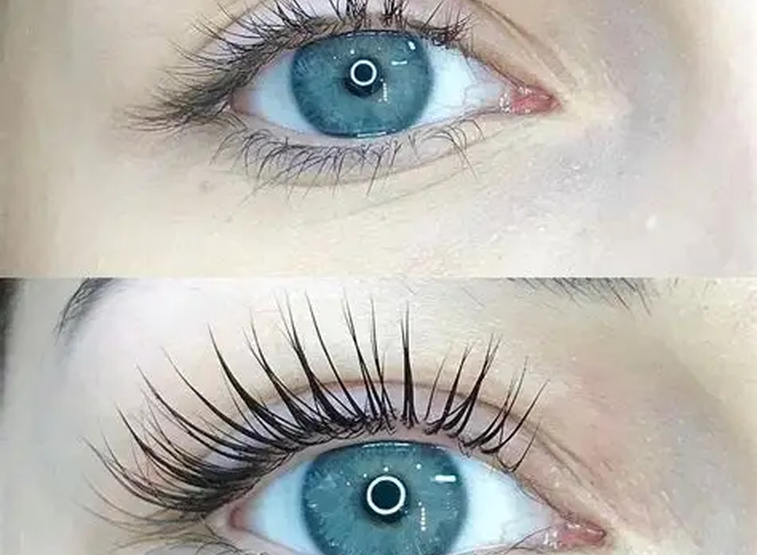 Before and after an LVL lash lift